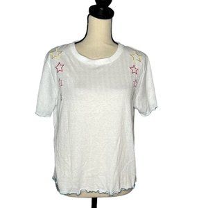 Emerson Road White Star Print Short Sleeve Shirt Women's Size Large L